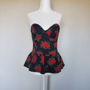 Forever 21, Black and Red Floral Tube Top, L